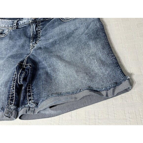 Silver MCKENZIE Blue Denim Jean Shorts Womens Size 20 Stretch Flap Button Pocket - Picture 7 of 15